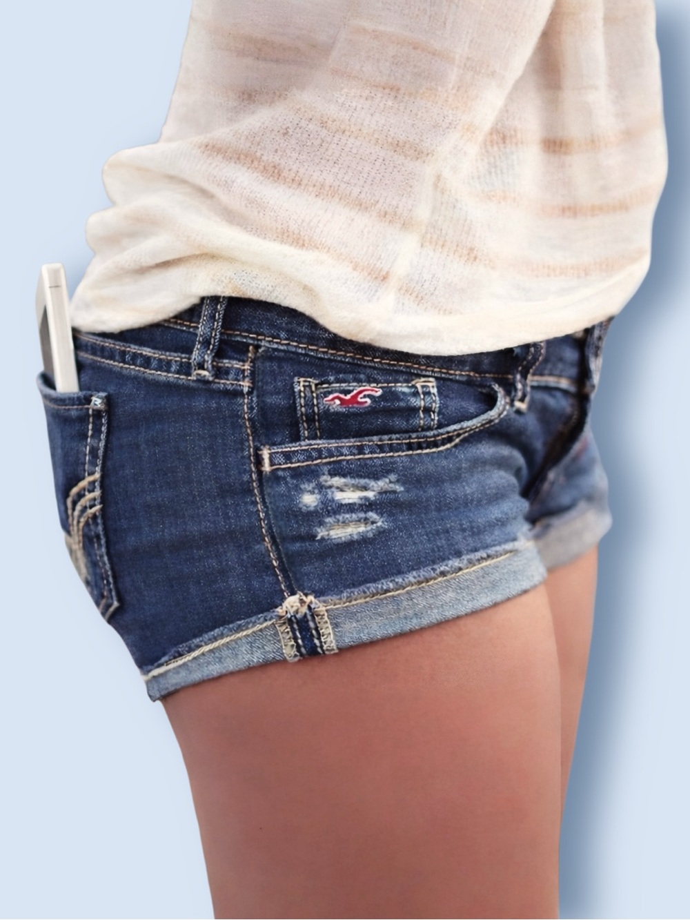 Hollister Low Rise Distressed Denim Shorts 5 W27 SoCal Stretch Jean Cutoffs Y2K